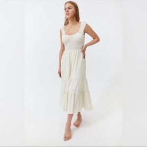 Urban Outfitters Cream Odessa Smocked Midi Dress Size M